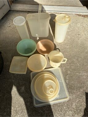 Tupperware assorted vintage cream, green, peach kitchen storage and bowls
